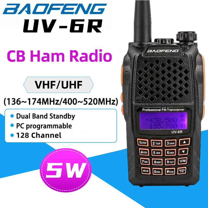 thumbnail interactive-video image 1 of Baofeng UV-6 Dual-Band VHF/UHF Portable Two-Way Radio – 5W, 128 Channels, Long Range Walkie Talkie 1 of 5