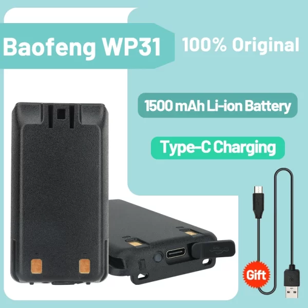 BAOFENG WP31 DC 3.7V 1500mAh Li-ion Battery Type-C High Power Charging For WP31 Walkie Talkie Ham Two Way Radio