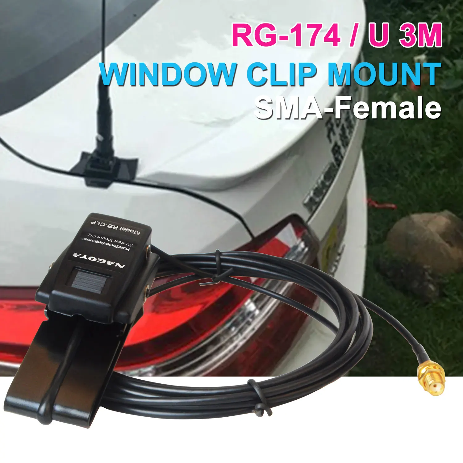 Nagoya RB-CLP Window Mount Clip RG-174/U 3m Cable for Handheld Two Way ...